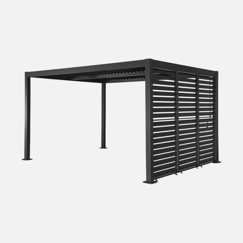 sweeek - Pérgola bioclimática de aluminio y acero 3x4m + 3 persianas 1m , Palace 3x4m + accesorios , 392x292x231