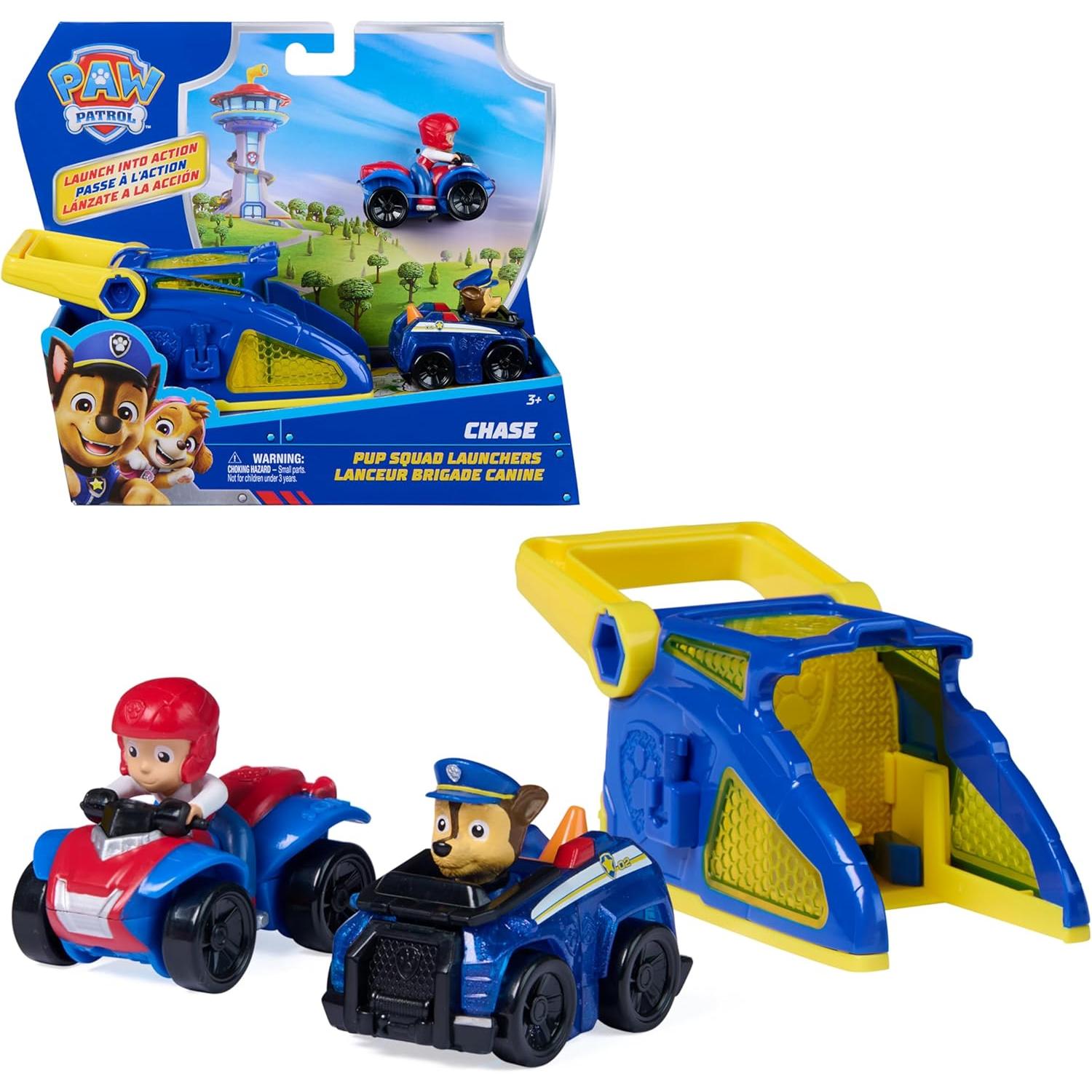 PATRULLA CANINA - Paw Patrol Patrulla Canina - Pack Pup Squad Racers Lanzador con 2 Vehículos: Coche Policía Chase y Quad Ryder - Patrulla Canina Juguetes - Regalo Niño 3 años + - Juguetes Niños 3 años