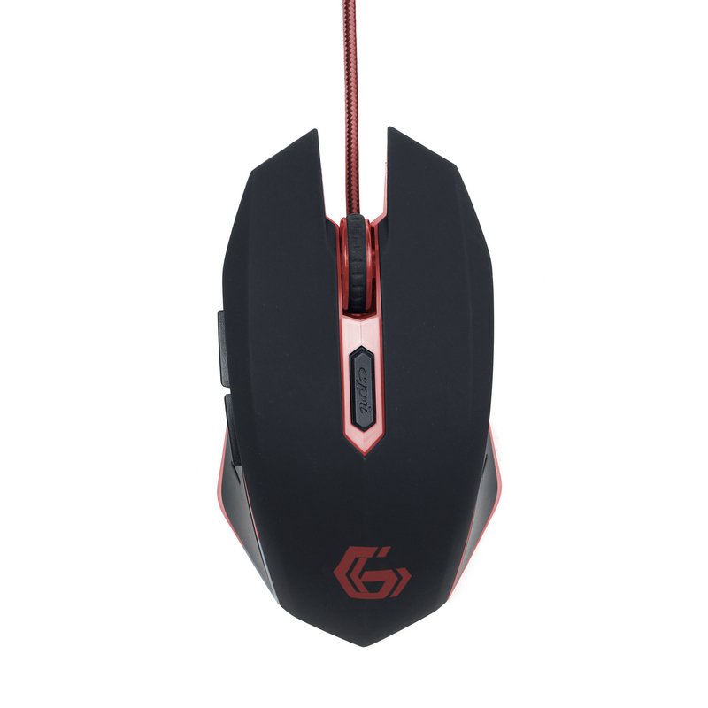 Gembird MUSG-001-R Gaming Mouse 2400DPI with ergonomic design, 6 buttons, USB interface, and anti-tangle nylon cable for PC gaming, perfect for precise control in long gaming sessions.
