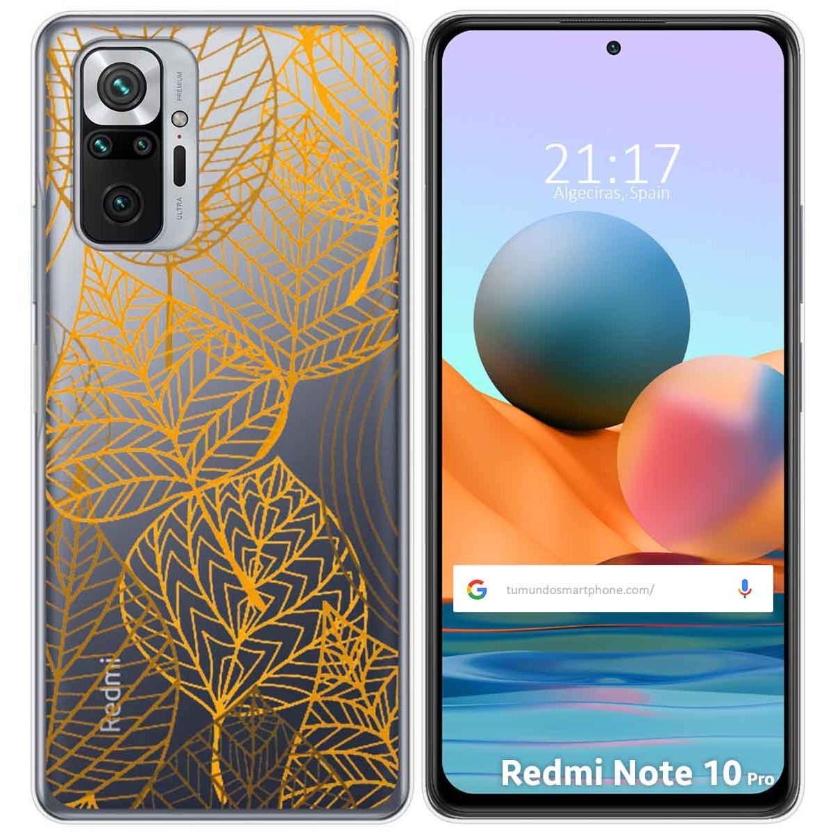 Tumundosmartphone Funda Gel Transparente para Xiaomi Redmi Note 10 Pro diseño Hojas Dibujos