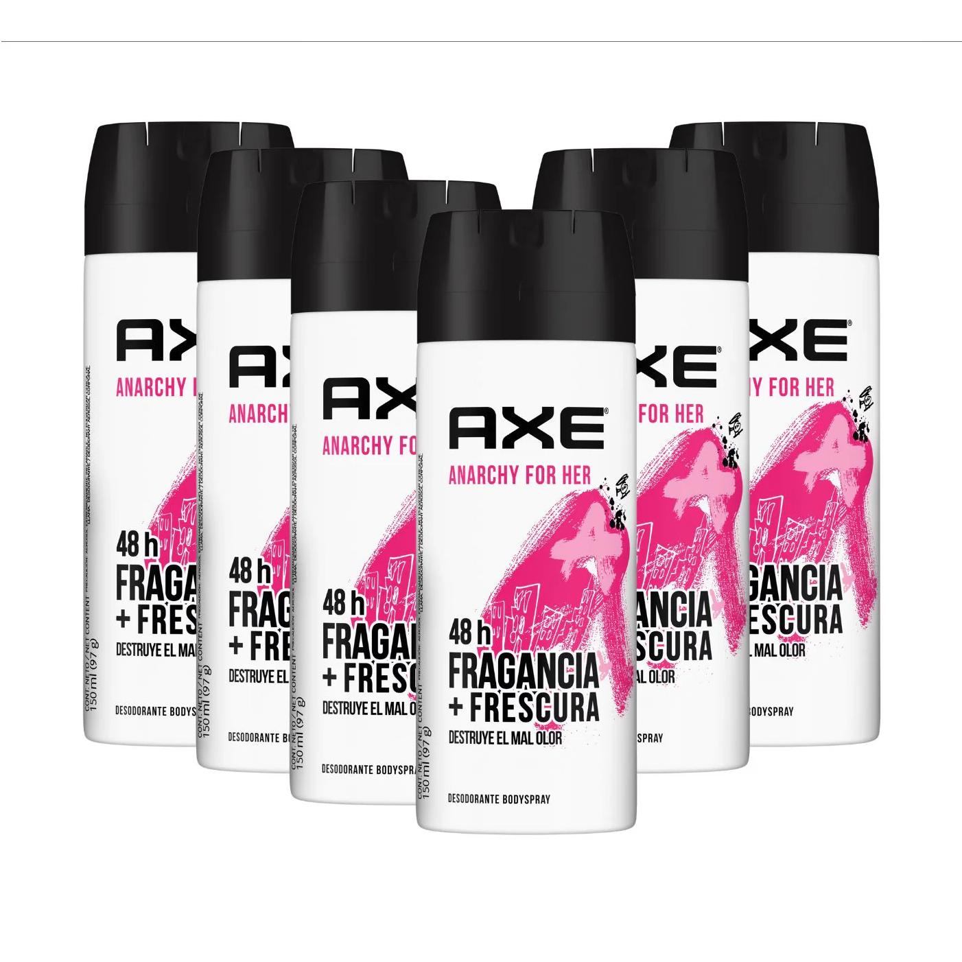 AXE Desodorante Mujer - Anarchy for Her. Pack 6 Unidades x 150 ml o Pack de 3 Unidades. Desodorantes Axe Mujer. Sin aluminio.