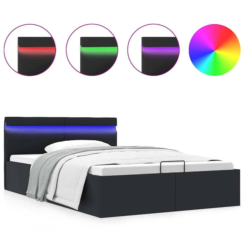 vidaXL Cama hidráulica almacenaje LED sin colchón negro 120x200 cm
