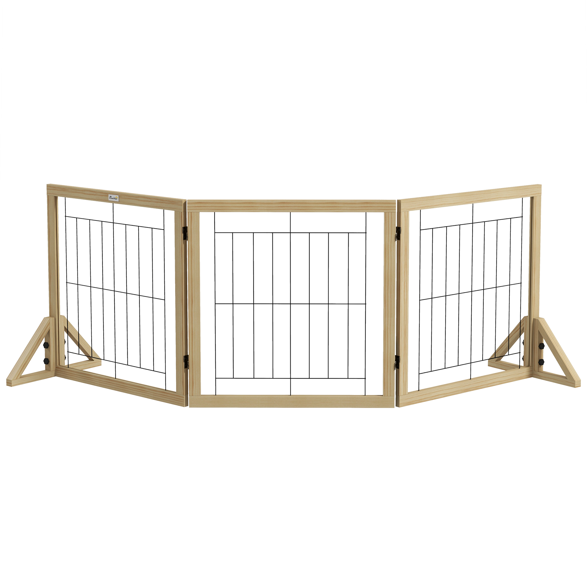 PawHut Barrera para Perros de Madera 210x70 cm Valla para Mascotas Plegable de 3 Paneles con Plegado Bidireccional y Patas de Apoyo Triangulares para Puerta Pasillo Escalera Madera Natural