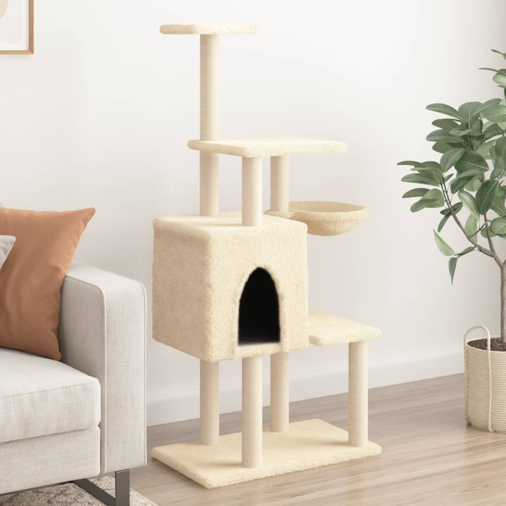 vidaXL Rascador para Gatos con Postes de Sisal Torre Gatitos 131 cm Color Crema,  Gris claro,  Gris oscuro y mas