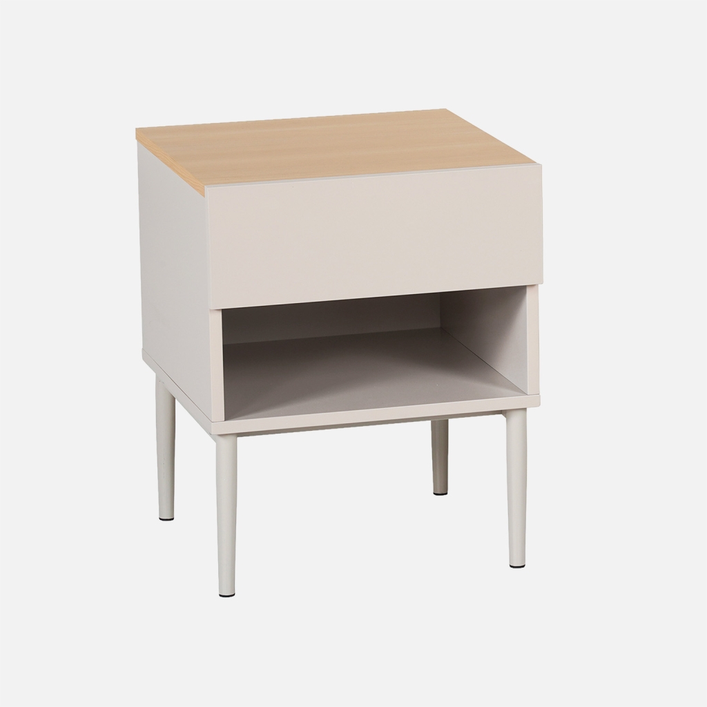 sweeek - Mesita de noche de metal y decoración de madera 1 puerta 1 nicho , Ashton , 40x40x50