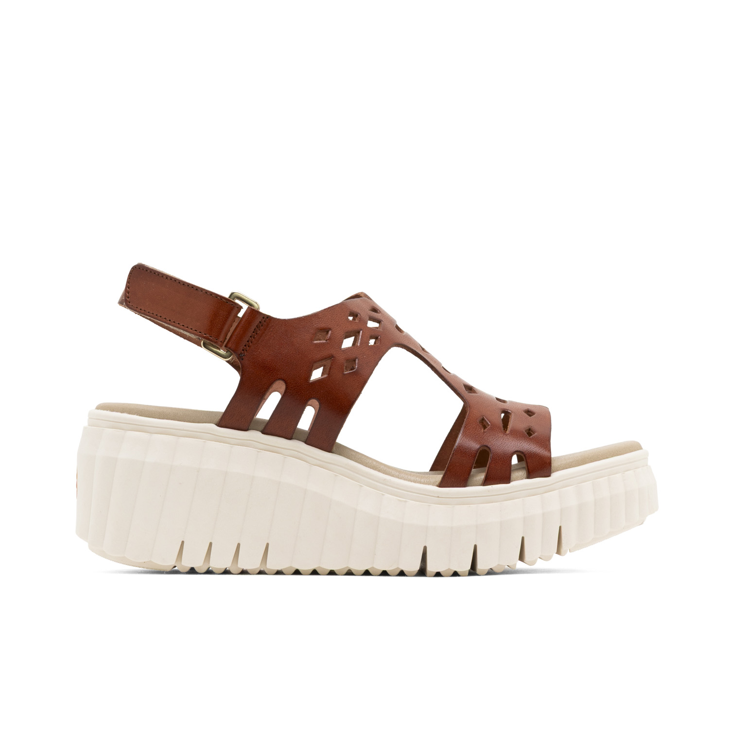 Sandalia de Cuña Elena en Piel Marrón, Diseño Troquelado, Hecho en España, con Confort Acolchado y Suela Antideslizante de 6 cm, Ajuste Seguro con Velcro, Tallas 36-41, Ideal para Estabilidad y Estilo