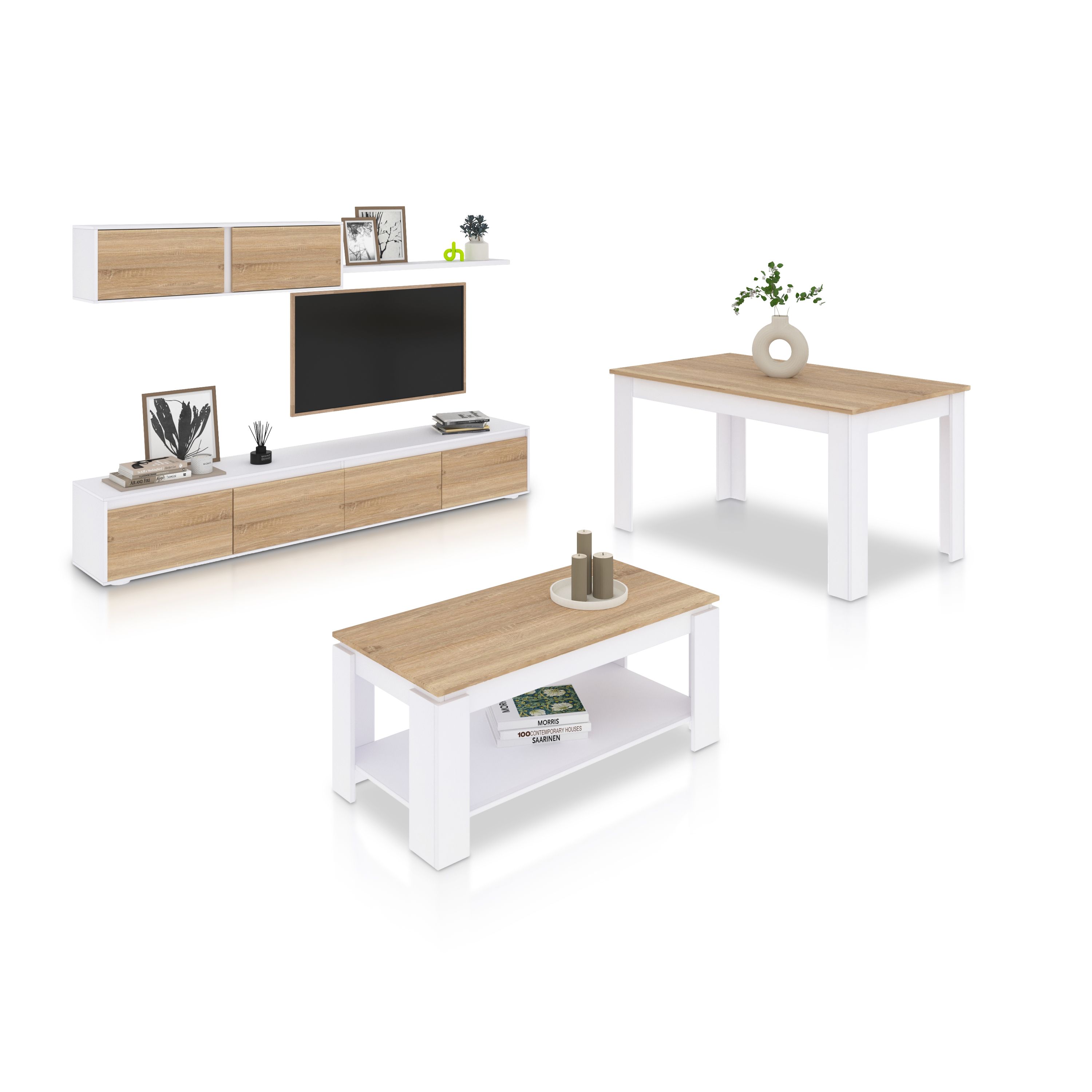 duehome - Pack salón con mesa de centro y mesa de comedor Arlet Max