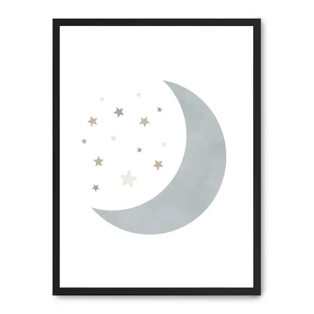 Cuadro moon i 30x40cm, Póster impreso en papel de primera calidad de 180gr, montado sobre marco de madera MDF acabado en negro., Infantil - Bebé