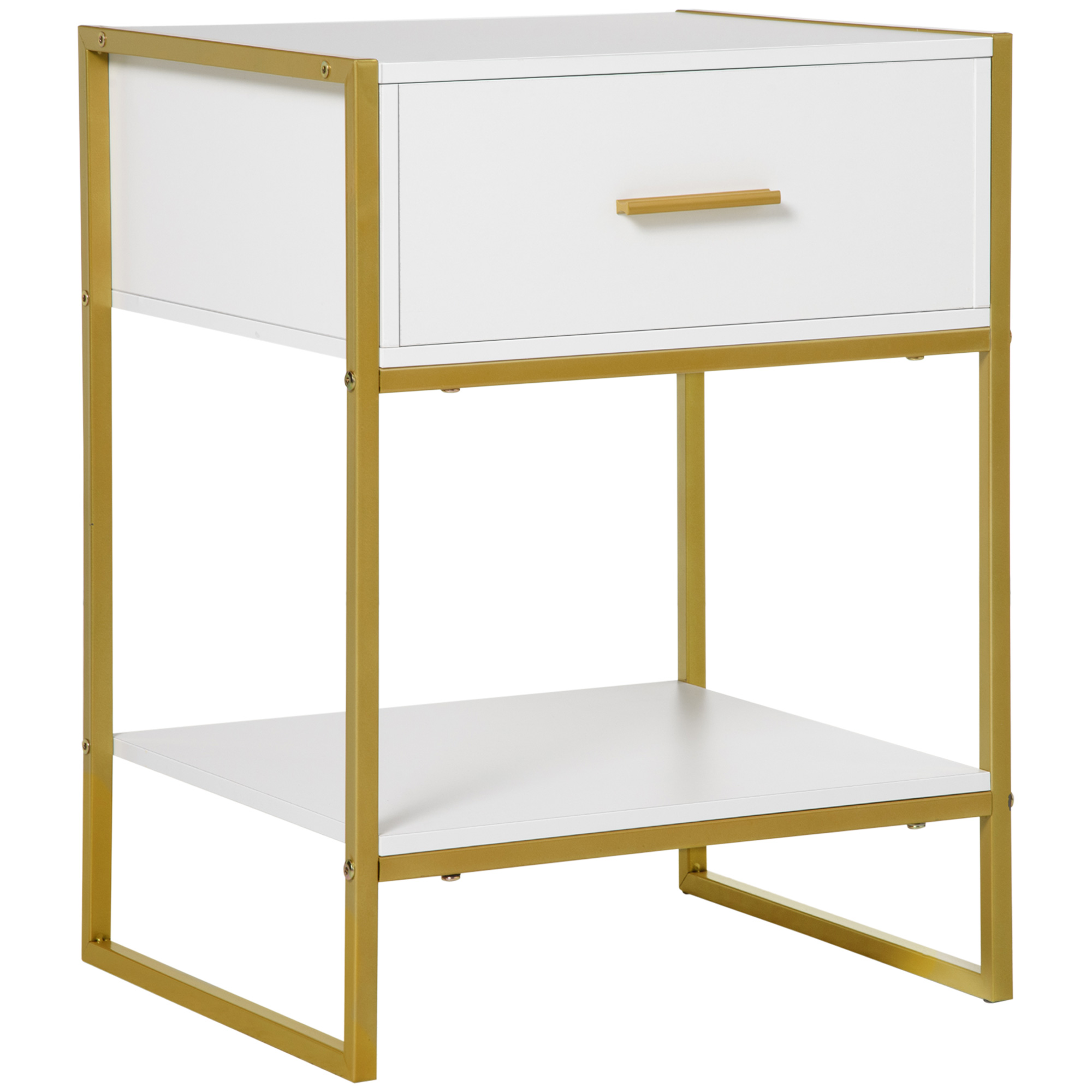 HOMCOM Mesilla de Noche Mesa Auxiliar con 1 Cajón y Estante de Almacenaje Dormitorio Cama Estilo Moderno 45x40x60 cm