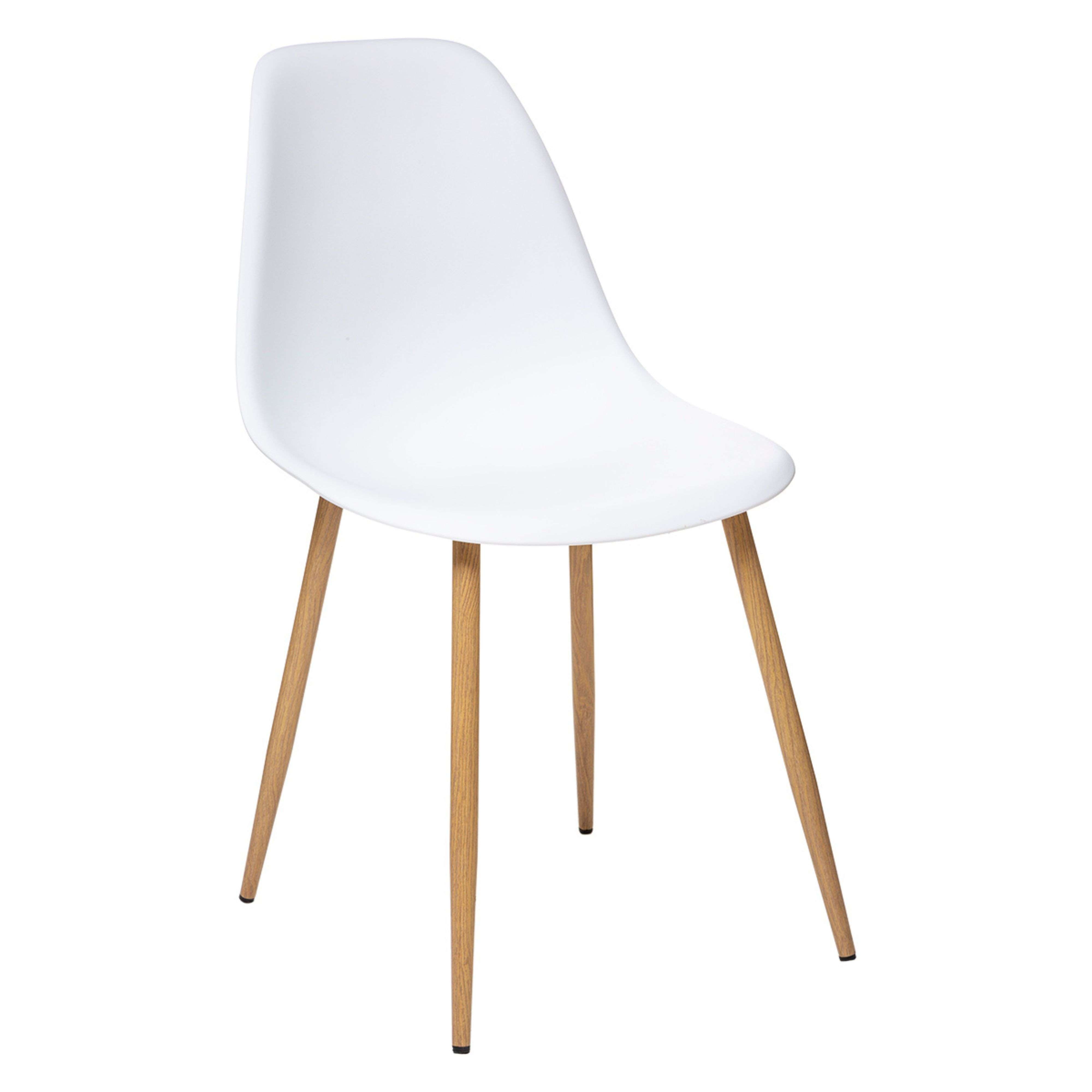 Pack 2 Sillas Taho Salón Comedor, Conjunto Dos Sillas Blanco y Patas Madera Claro