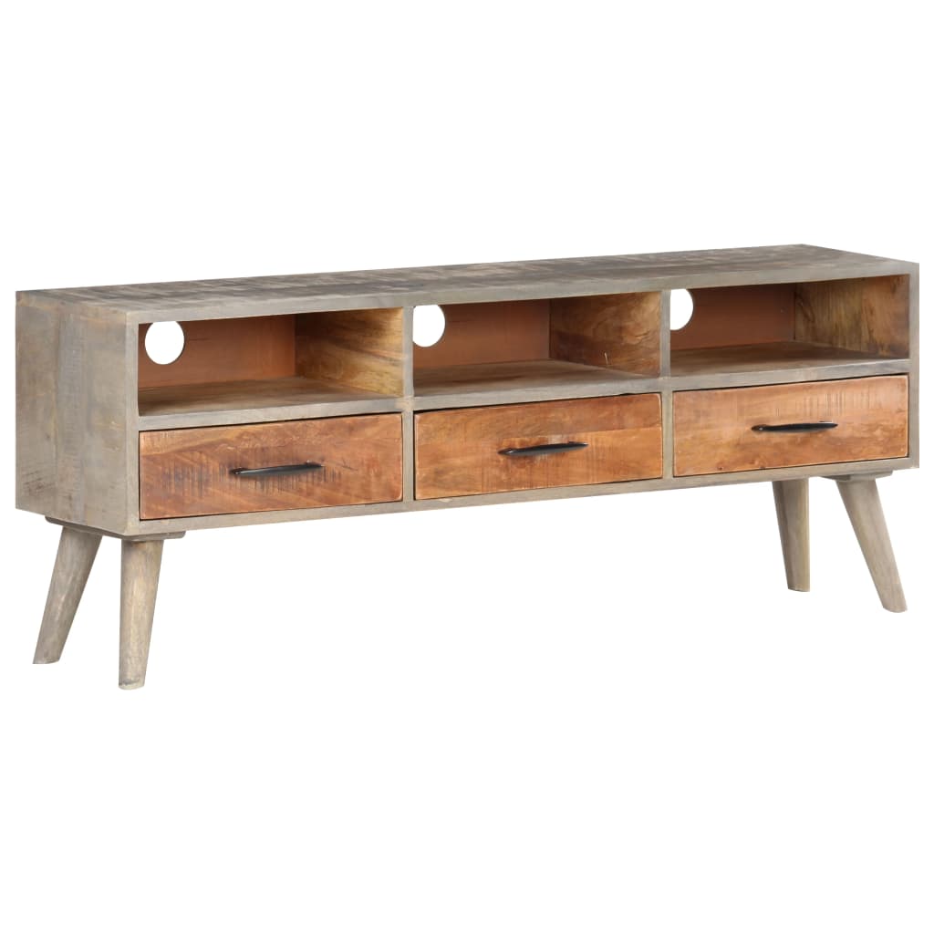 vidaXL Mueble para TV madera maciza de mango rugosa gris 130x35x51 cm