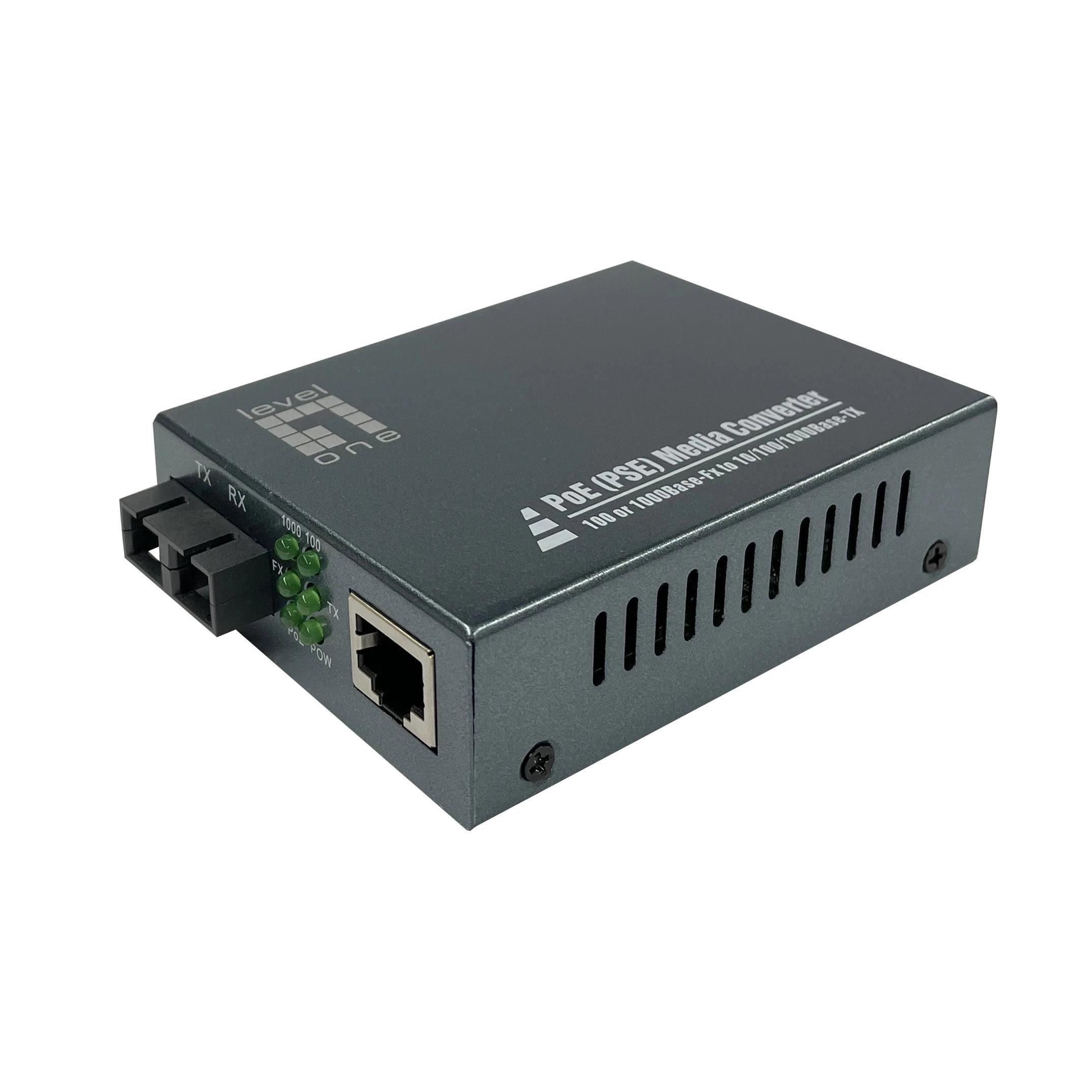 HUB Switch puertos 1 x RJ45 (Gigabit), 1 x SC (fibra monomodo) LevelOne GVT-2014  | Conversión de Ethernet RJ45 a fibra SC monomodo, Gris