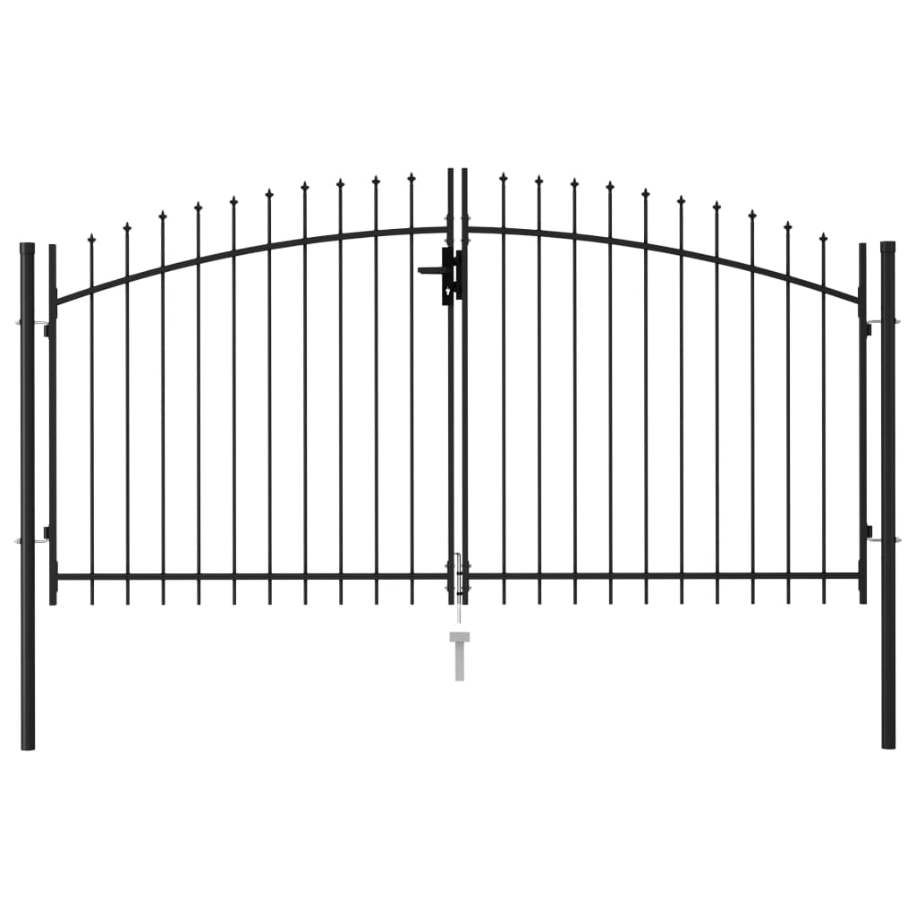 vidaXL Cancela de Valla Doble con Puntas Acero Negro Puerta Jardín Dimensiones 3 x 1.25 m,  3 x 1.5 m,  3 x 1.75 m y mas
