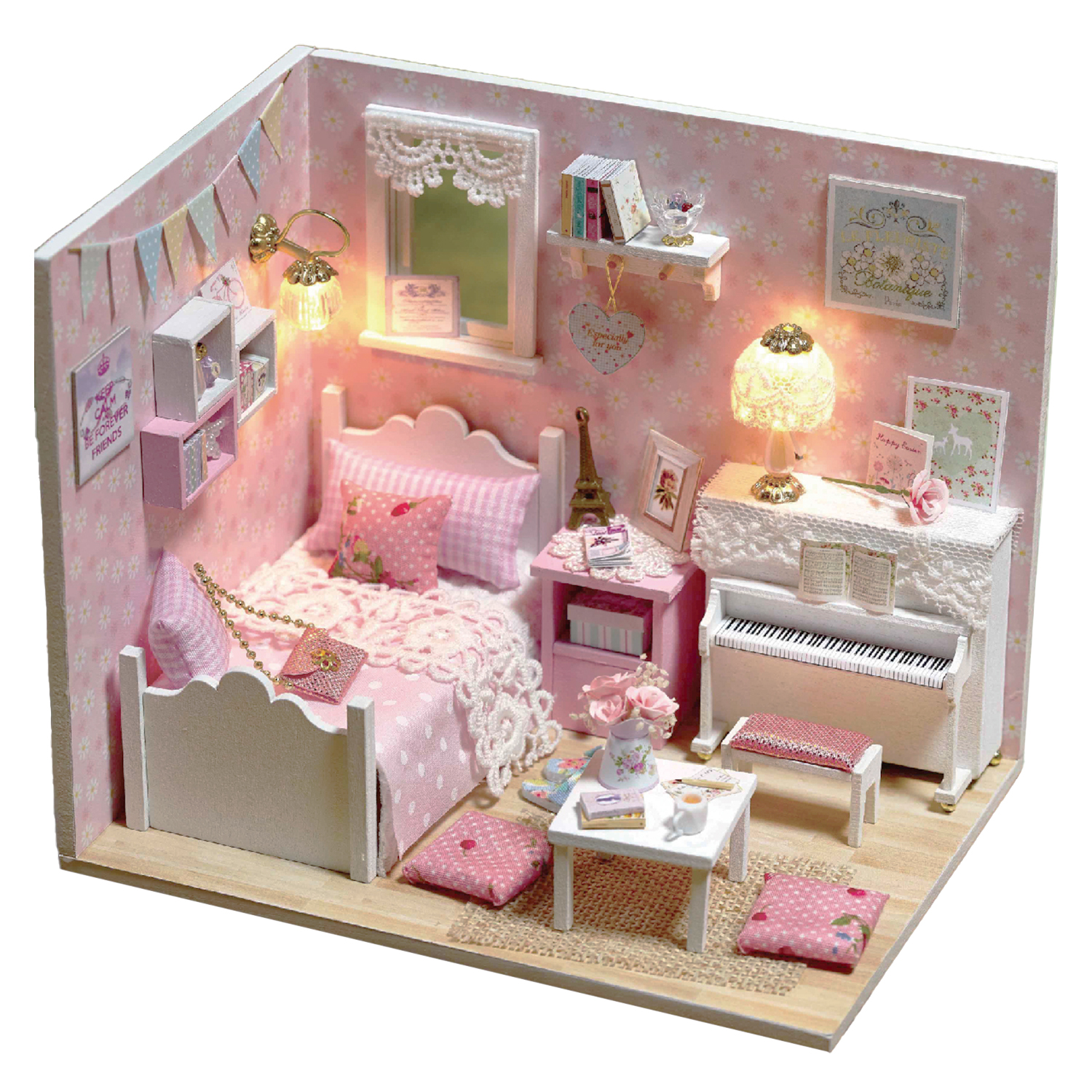 DAM. Habitación de la Princesa del Sol. Maqueta 3D, realista con gran detalle y luces led. 15x11x13cm.