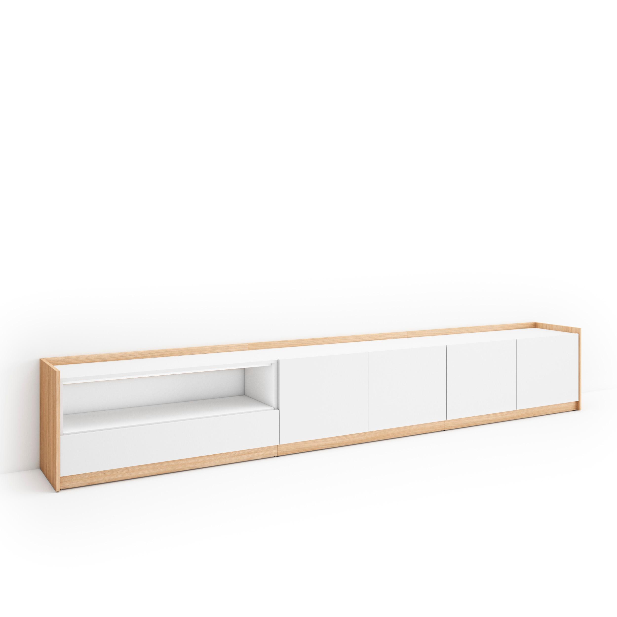 Skraut Home, Mueble TV, Televisión, Muebles de salón, almacenaje, 310x37x50 cm, Para TV hasta 80", Con almacenamiento