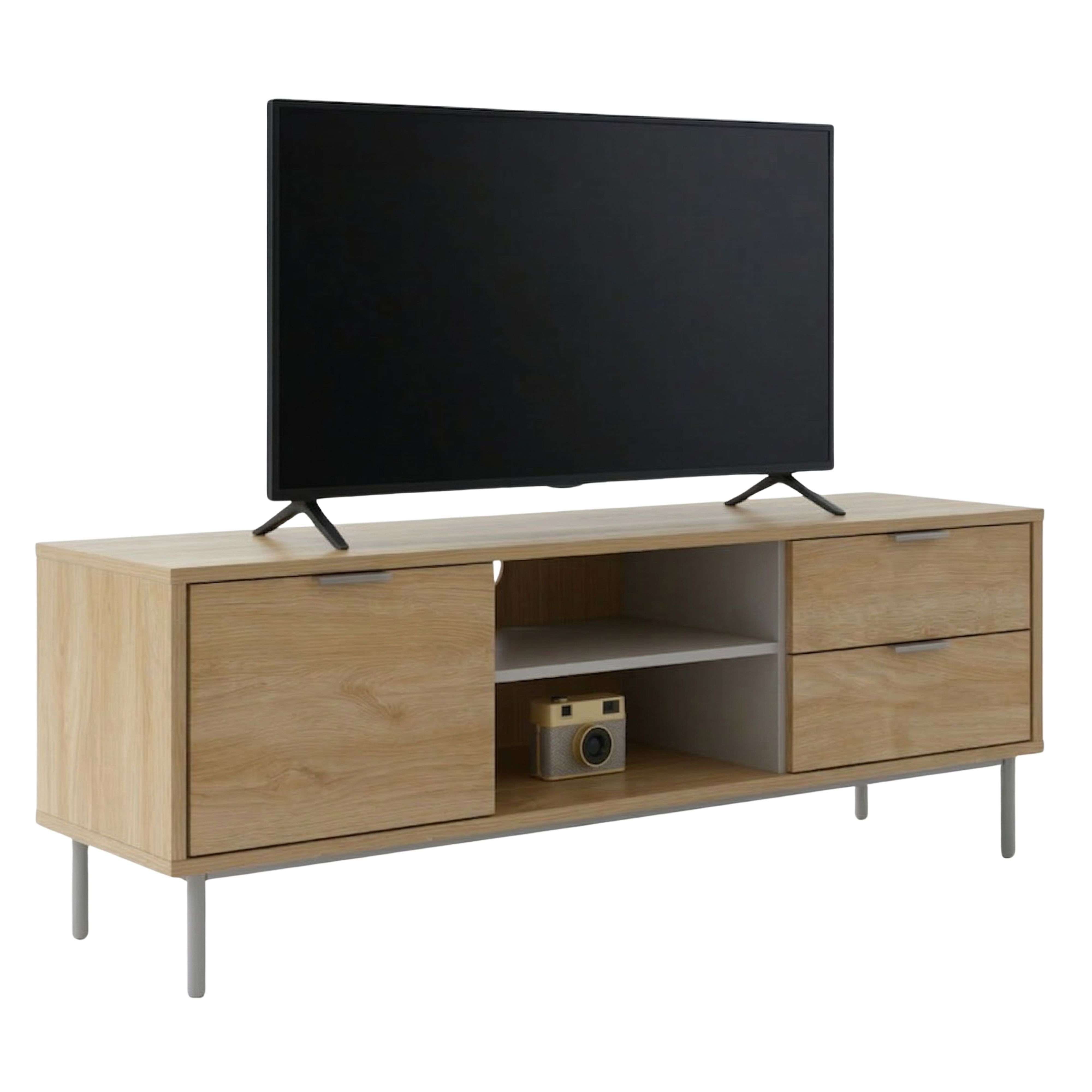 Miroytengo Mueble TV Sforza 2 Cajones Roble Natural, 120 cm (Ancho) para Tv 50 pulgadas Salón Comedor