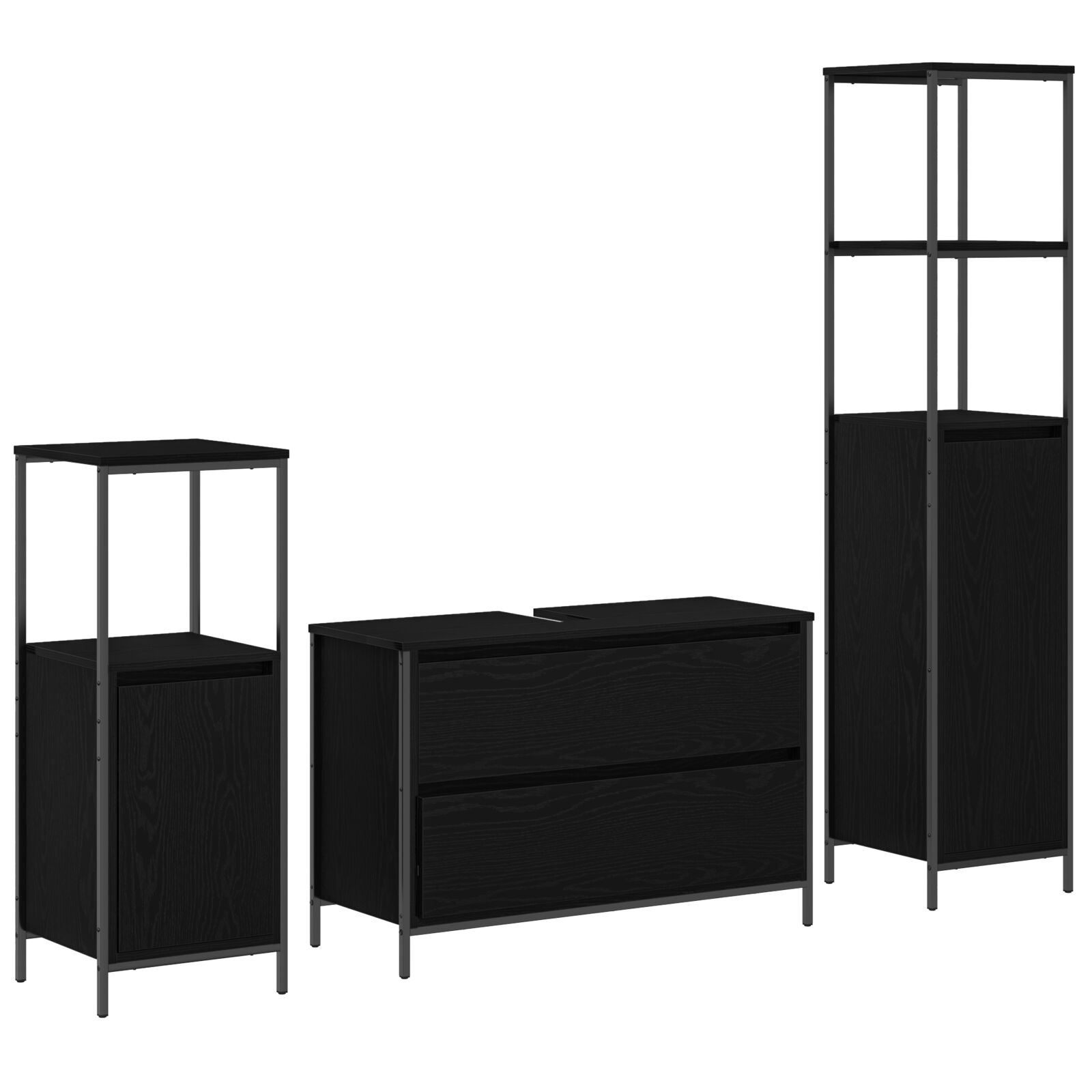 Conjunto de muebles de baño de 3 piezas vidaXL en madera ingenierada de roble negro