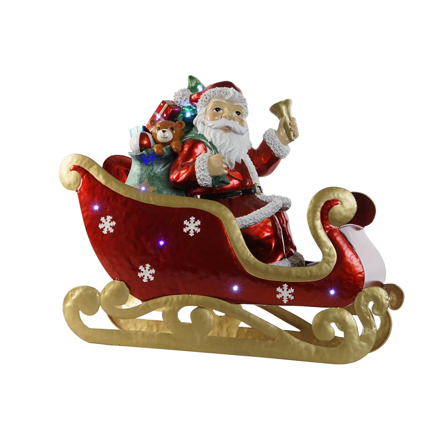 Trineo Led Metal 64X26X60 Papanoel Rojo, Decoracióna de navidad para todos los hogares, Navidad Tradicional