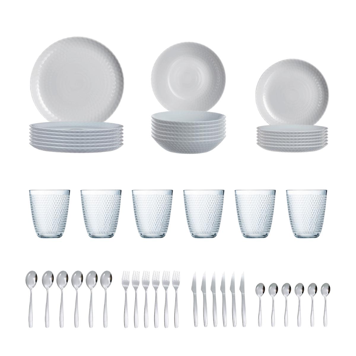 LUMINARC APARTAMENTO Set Apartamento 48 PIEZAS - 6 PERSONAS Gris Brillo Fácil de limpiar Ecológico