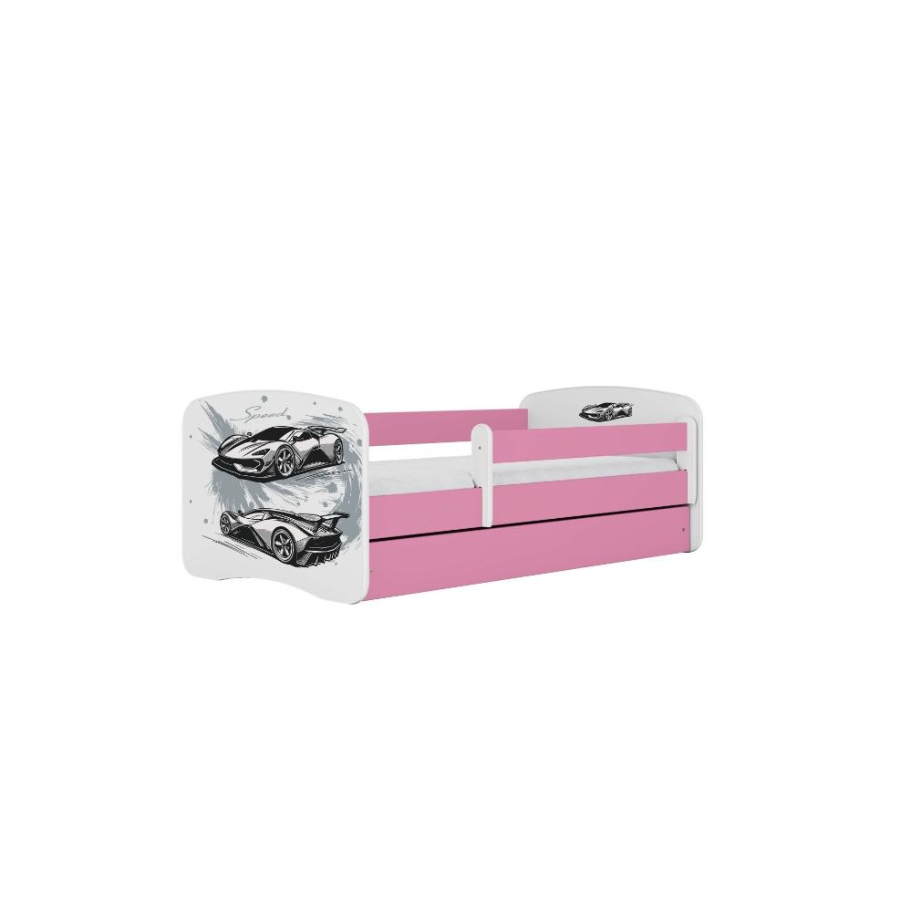 Cama 140 x 70 cm Kocot Kids com gaveta e colchão BabyDreams Sports Car Pink