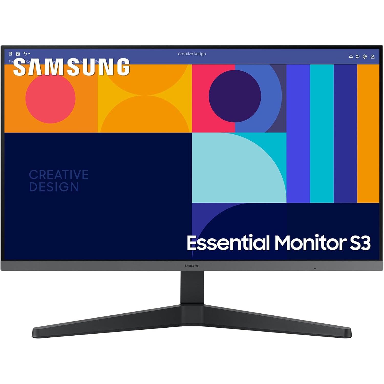 SAMSUNG Essential Monitor S3 (S33GC) 27” LCD con Panel IPS, FullHD 1080p 100Hz Freesync, 1920 x 1080 Pixeles, Respuesta 4ms, AMD FreeSync, Modo Juego, Modo Eye Saver & Less, Angulo de Vision 178° - HDMI, DisplayPort, Gaming
