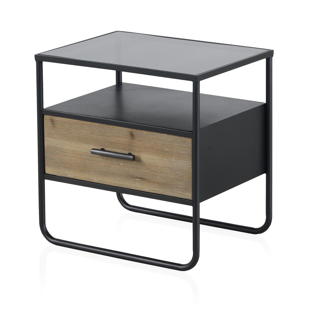 Mesita De Noche De Hierro Y Madera Con 1 Cajón El mejor complemento para tu hogar. Fijalo