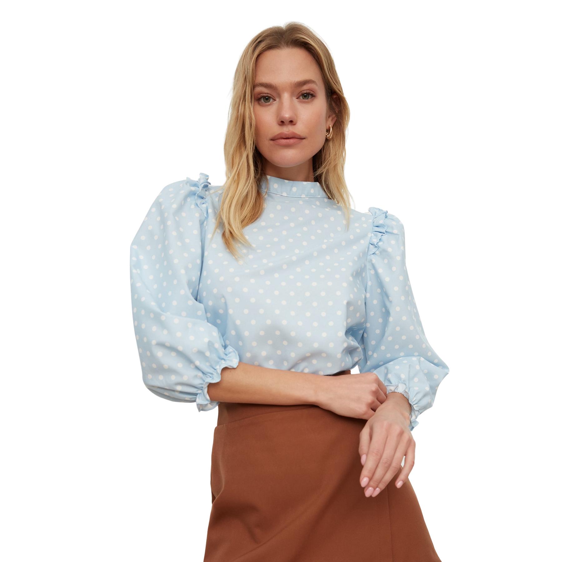 Trendyol Mujer Azul La Blusa De - Medidas Del Modelo - Altura 176 Cm - Busto 84 Cm - 100% Poliéster Tejido Tejido Talla 36