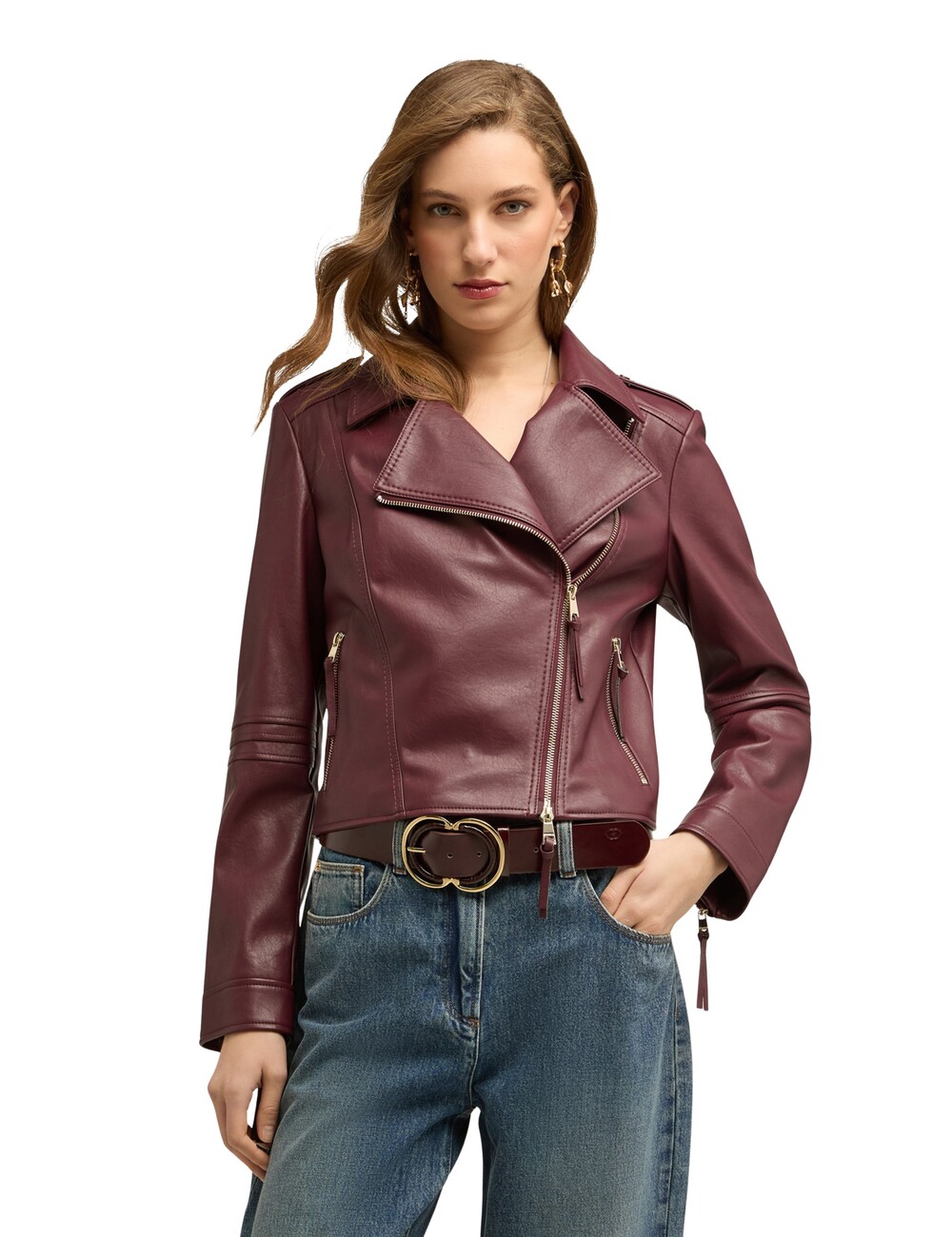 Motivi - Chaqueta de cuero con cremalleras doradas
