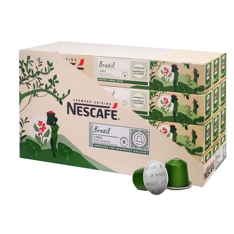 Nestlé - Brazil Lungo Nescafé. 120 cápsulas de Aluminio (12 tubos de 10 cafés)  Formato ahorro 7630477880183