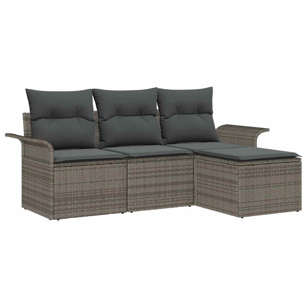 vidaXL Juego de Sofá con cojín 4 pcs Gris ratán sintético