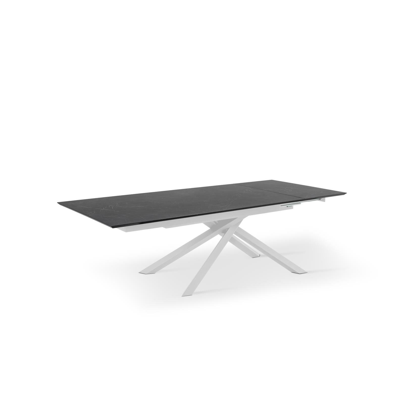 Mesa extensible Xavier de 170-270 cm con tablero de HPL negro y patas de aluminio blanco, diseño contemporáneo y funcional - Om - Stones