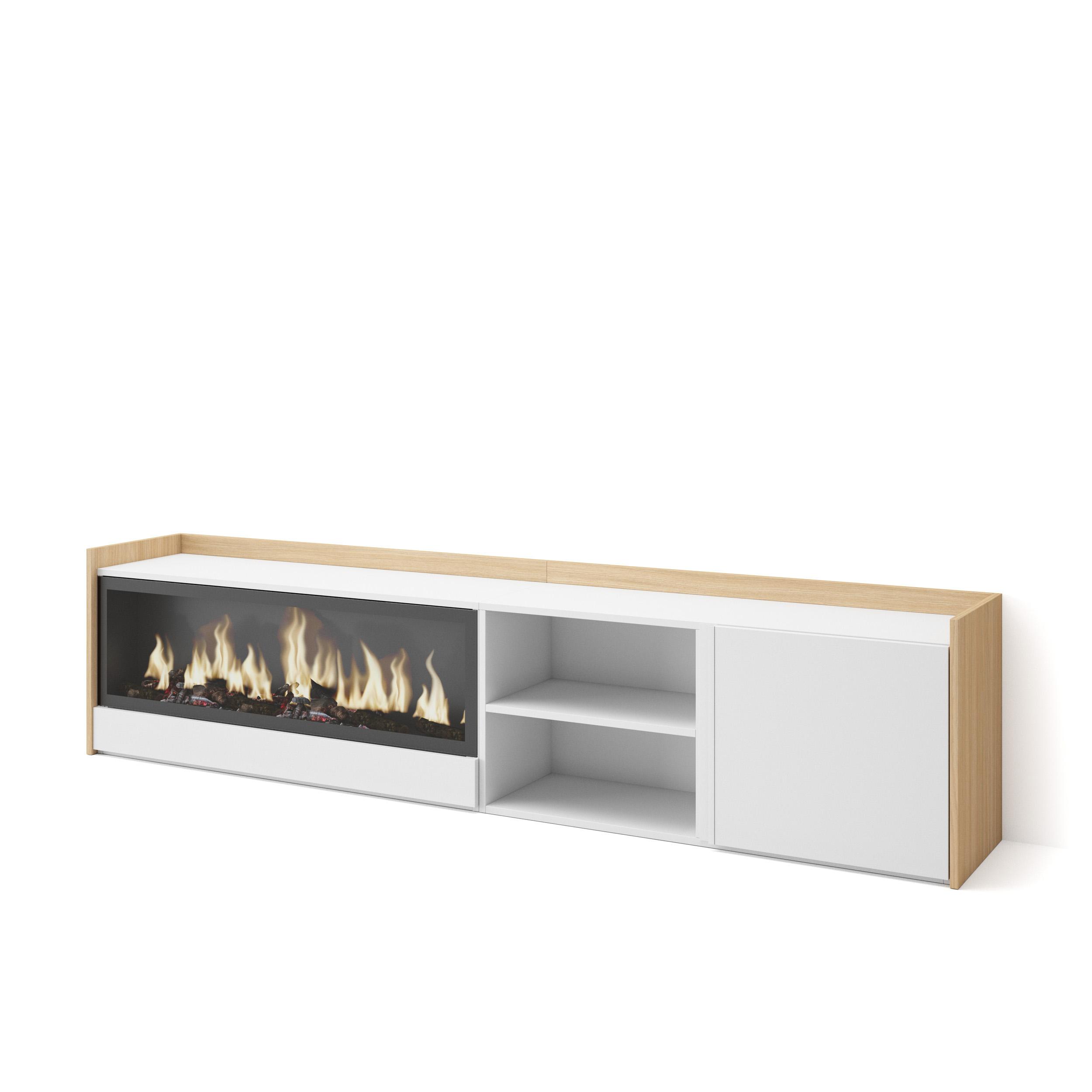 Mueble TV, Televisión, 212x35x50cm, Para TV hasta 80", Chimenea eléctrica XXL