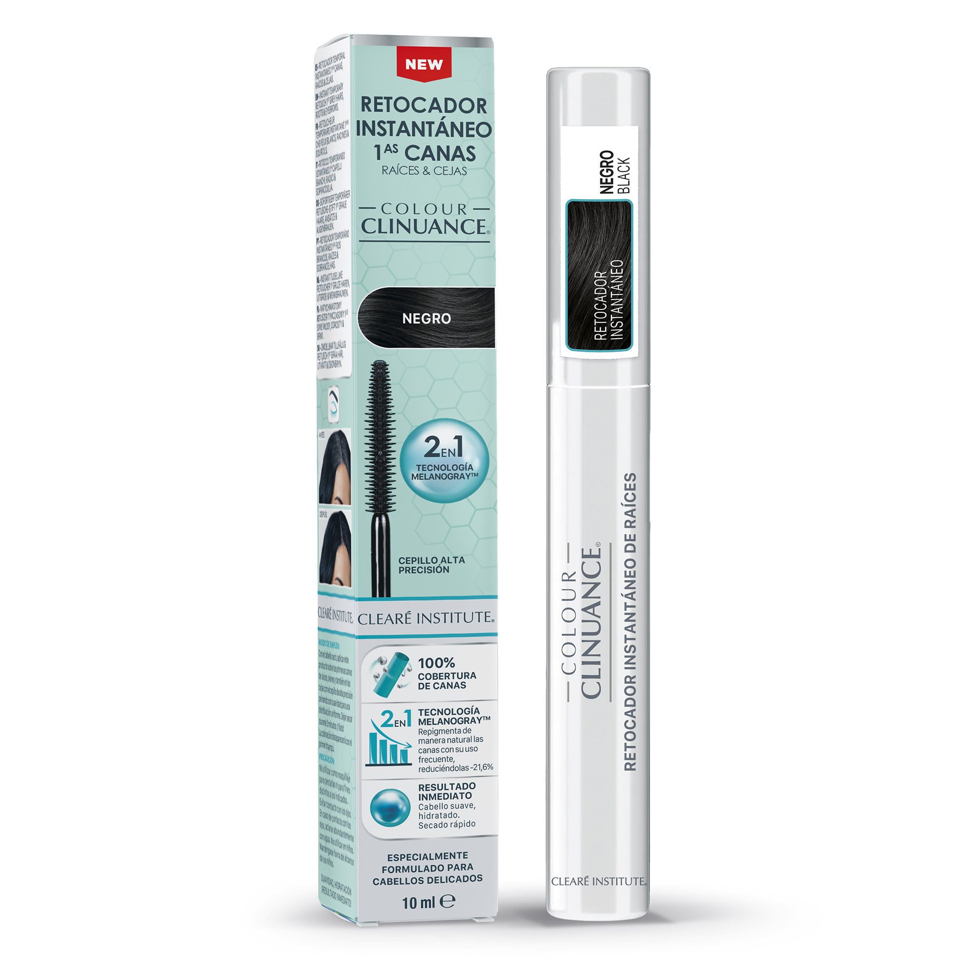 Clearé Institute Colour Clinuance Retocador Temporal Instantáneo de Primeras Canas, Raíces y Cejas | Cubre al 100% las canas | Previene la aparición de futuras canas | Aplicación fácil y rápida en solo 3 minutos | Disponible en 4 tonos - 10ml
