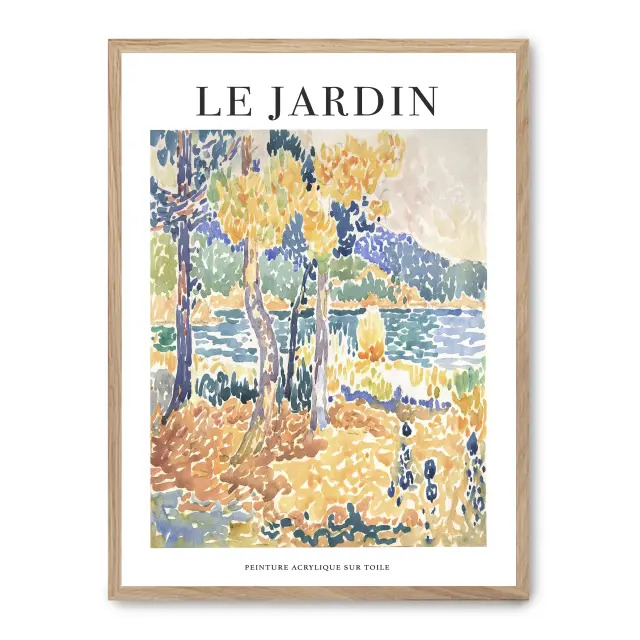 Cuadro le jardin ii 30x40cm, Póster impreso en papel de primera calidad de 180gr, montado sobre marco de madera MDF acabado roble., Arte - Pinturas