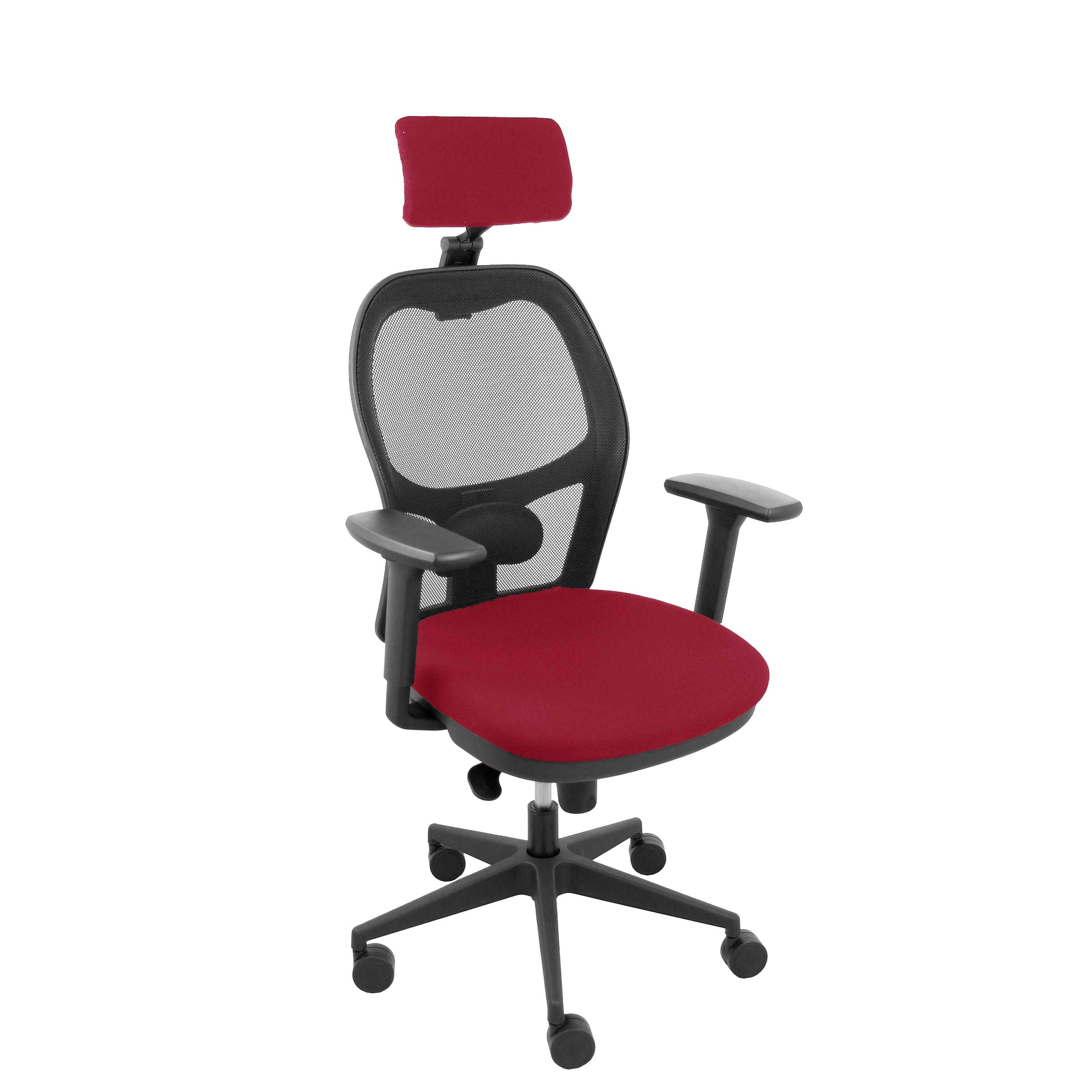 Silla Jorquera malla negra asiento bali granate cabecero regulable brazos 3D