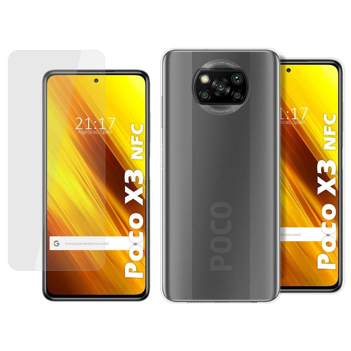 Tumundosmartphone Pack 2 en 1 para Xiaomi POCO X3 NFC / X3 PRO - Funda Gel Transparente + Protector Cristal Templado
