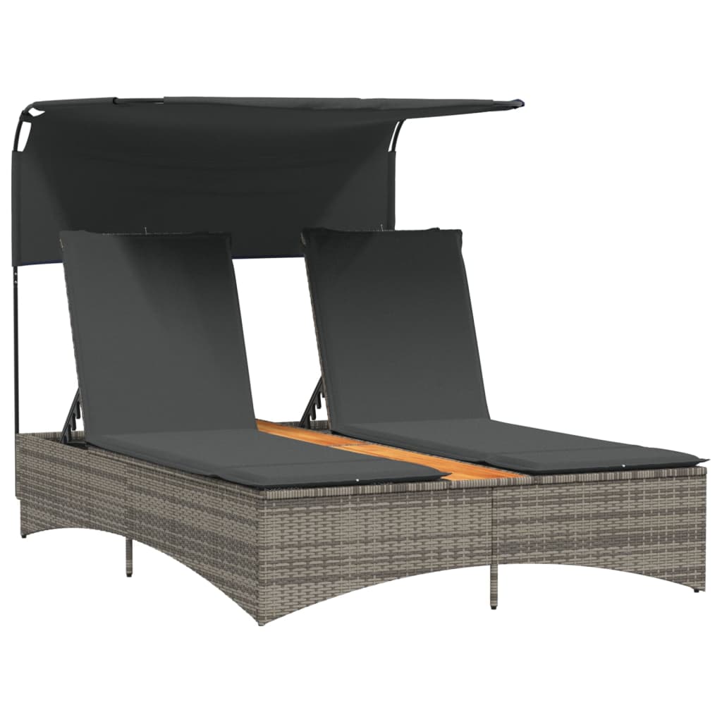 Vidaxl Tumbona Doble con Capota Ratán Sintético Negro/gris/beige