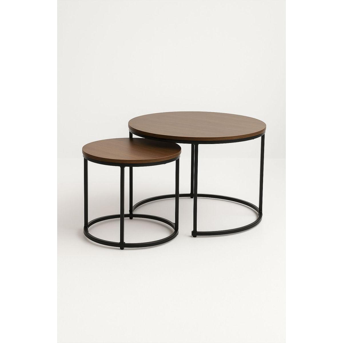 Regalos Miguel - Mesas Auxiliares - Set 2 Mesas Centro Renty Negras 80 - 48 cm - Madera oscura