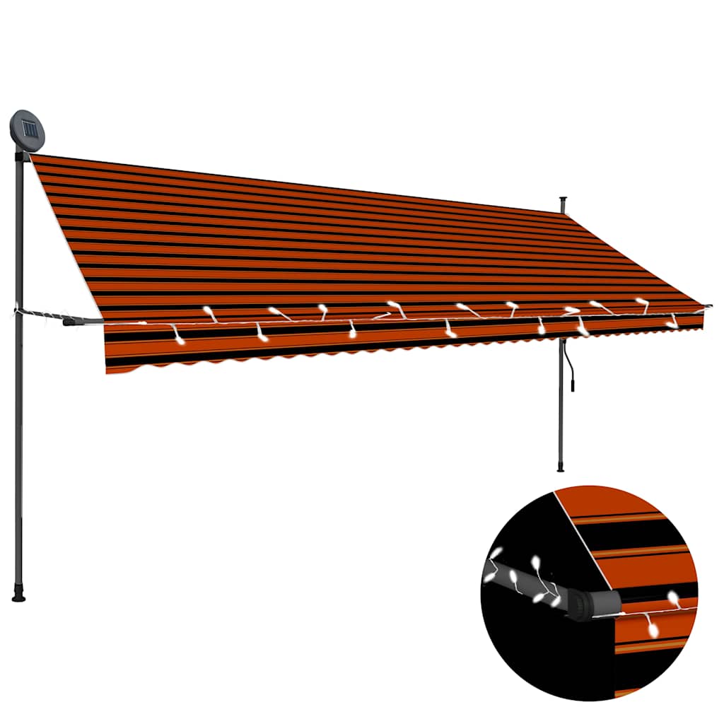 vidaXL Toldo manual retráctil con LED naranja y marrón 300 cm