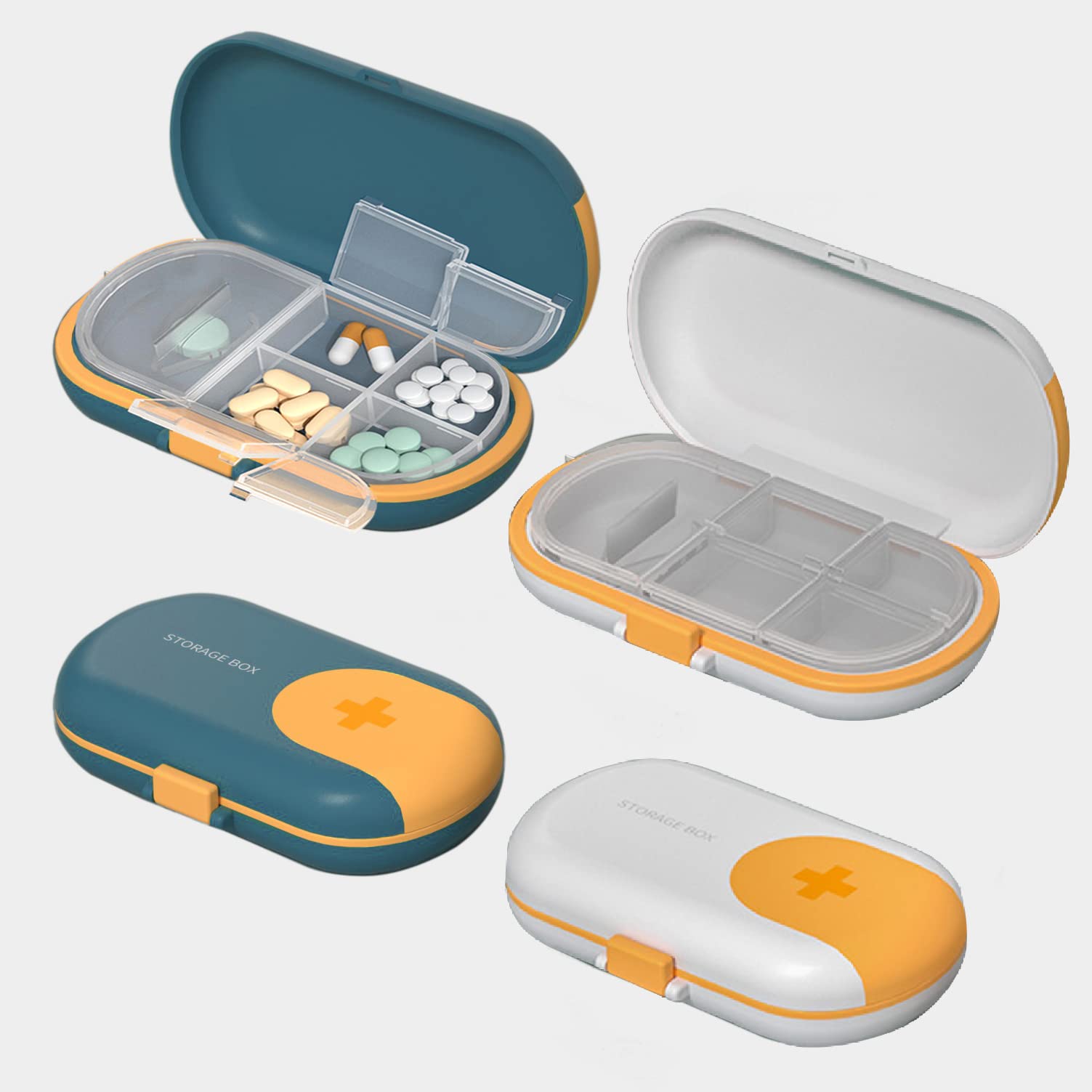 MAGIC SELECT Pastillero con Cortador de Pastillas y 4 Compartimentos -  Organizador Medicación de Plástico ABS Tamaño Bolsillo