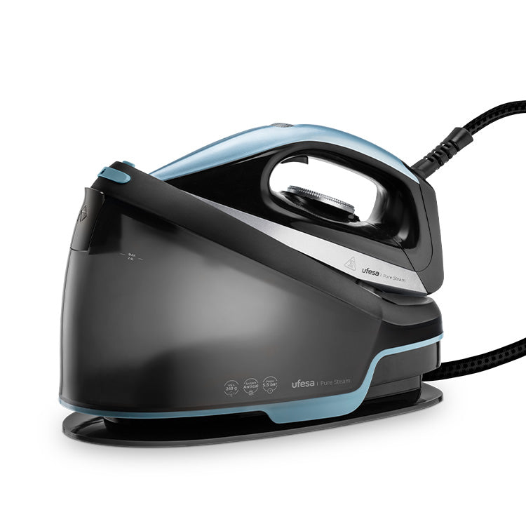 Ufesa - Centro de planchado Pure Steam con 2400 W y presión de vapor hasta 5,5 bares para planchado profesional rápido en cualquier tejido, suela cerámica y depósito de 1,9 L