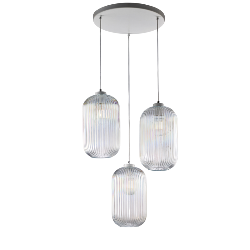Krizia - Lámpara colgante blanca con cristal transparente decorado y cables eléctricos orientables, 3 luces - Belight