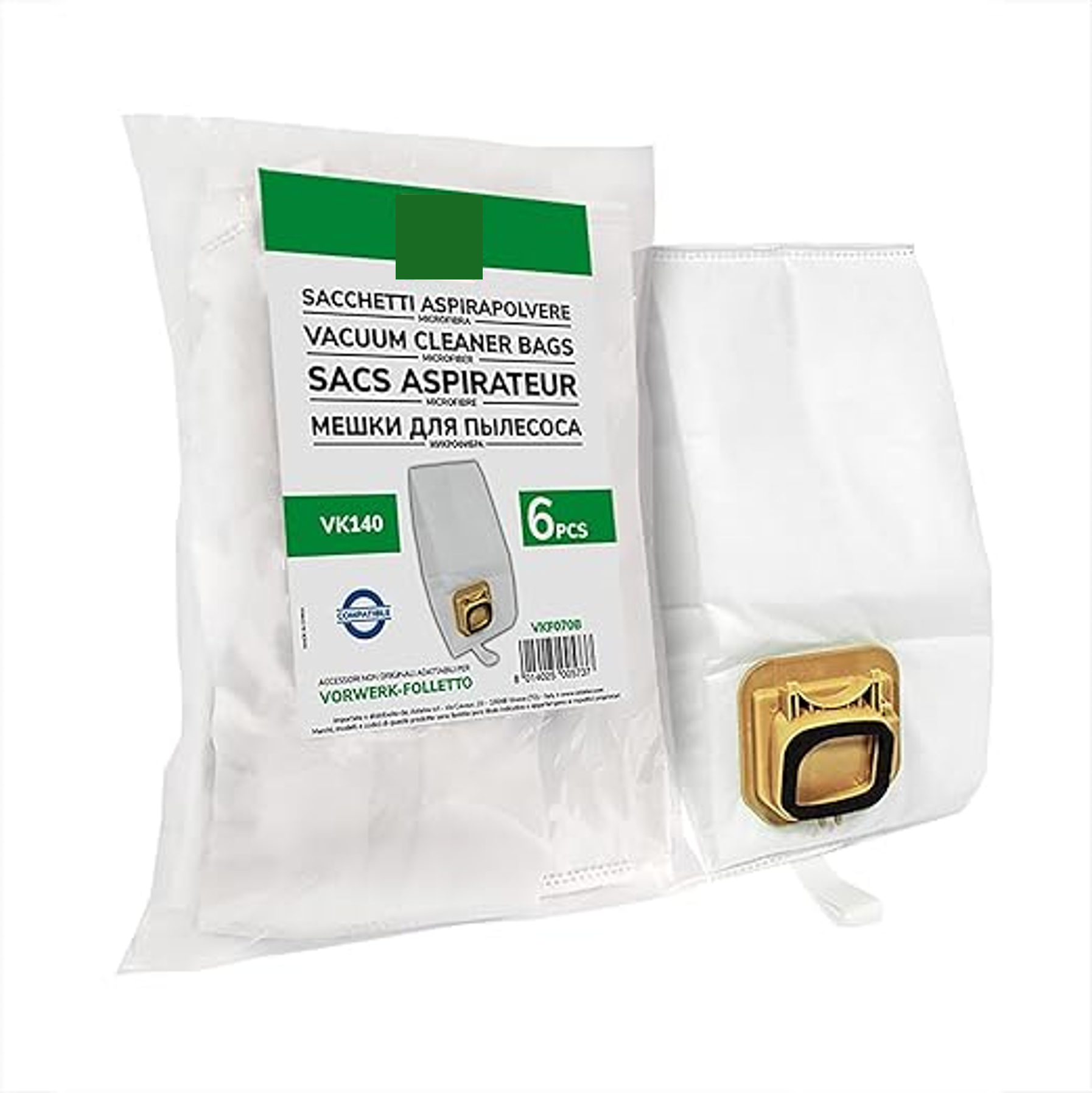 Pack de 6 Bolsas de Microfibra Compatibles con Aspiradoras Folletto VK140 | Filtración Eficaz, Alta Resistencia y Fácil Sustitución