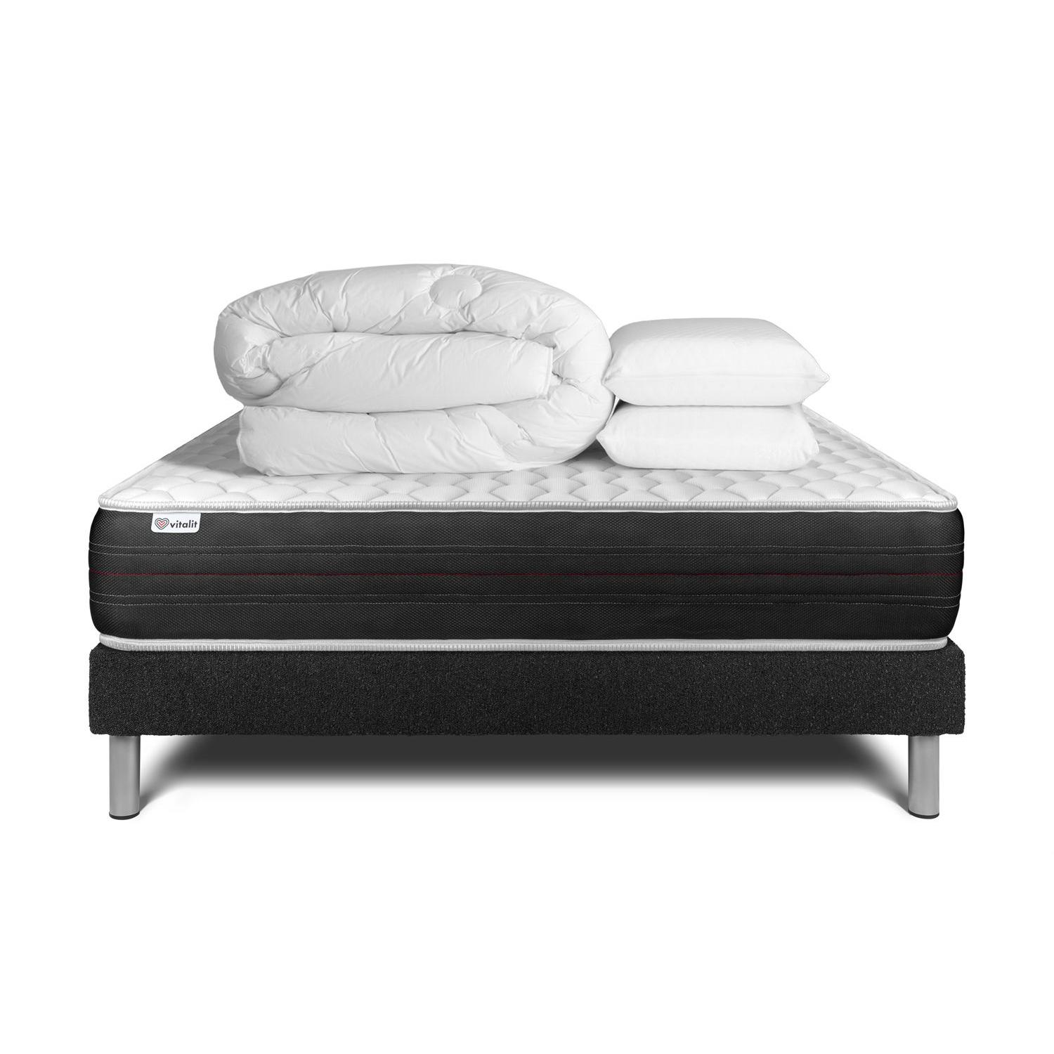 Pack cama completa - Colchón 200x200cm + Somier con láminas (kit) + 2 almohadas + Edredón - Vitalspring