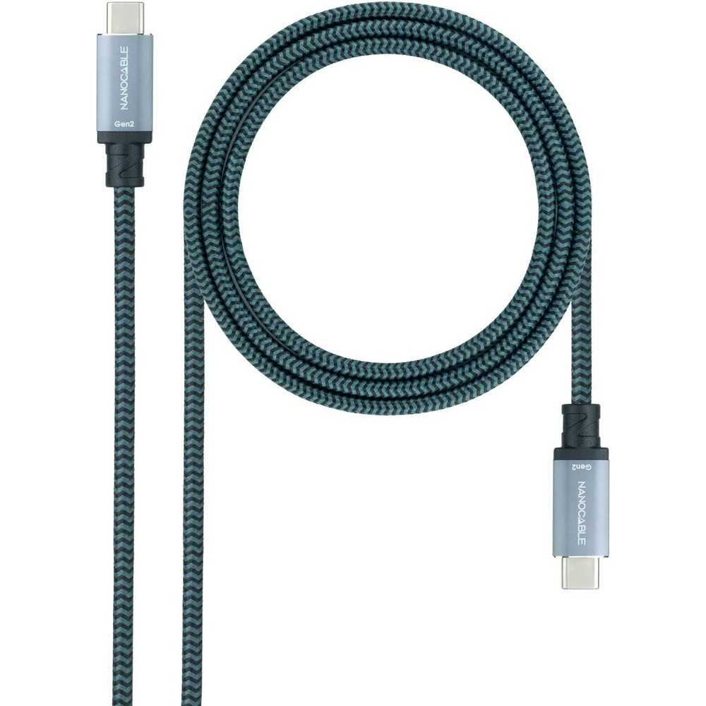 Nanocable Cable USB 3.1 USB-C/M-USB-C/M, Gen2 10Gbps 5A, Color Gris/Negro, 1.5 m