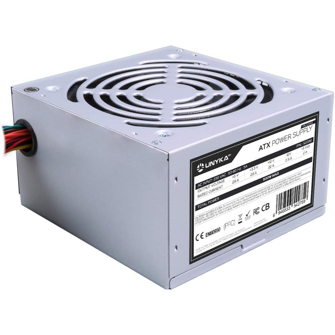 UNYKAch Fuente de Alimentación ATX 500W, con Protección Frente a Sobretensión y Ventilador de 120 mm
