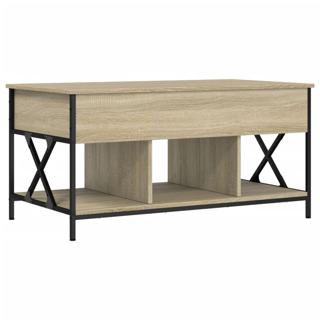 Vidaxl Mesa de Centro Madera Ingeniería Metal Humo 100x55x50 Cm Negro