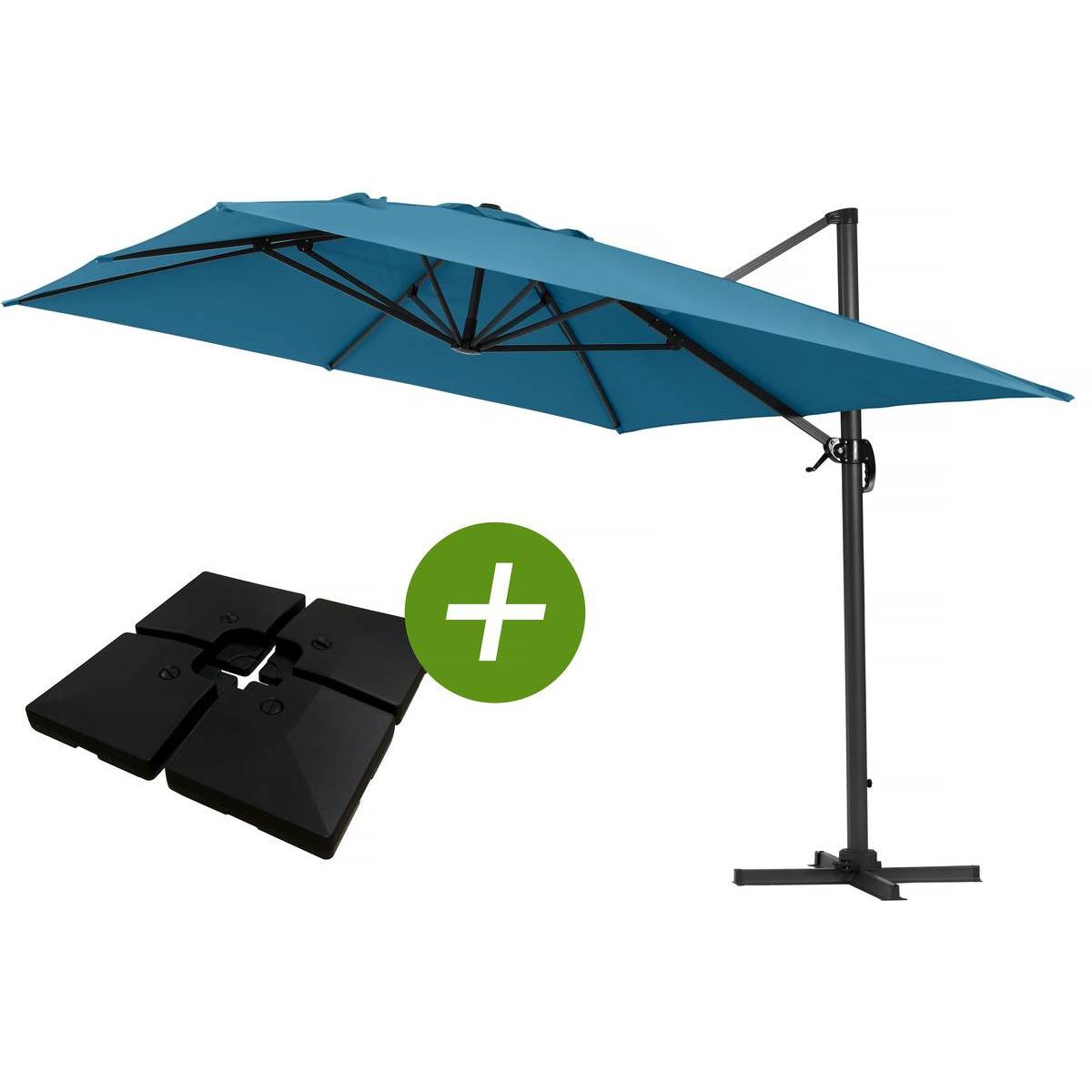 Habitat y Jardin - Parasol Lateral de jardín en aluminio - Sun 4- Rectangular- 3 x 4 m - Azul- lastre incluido