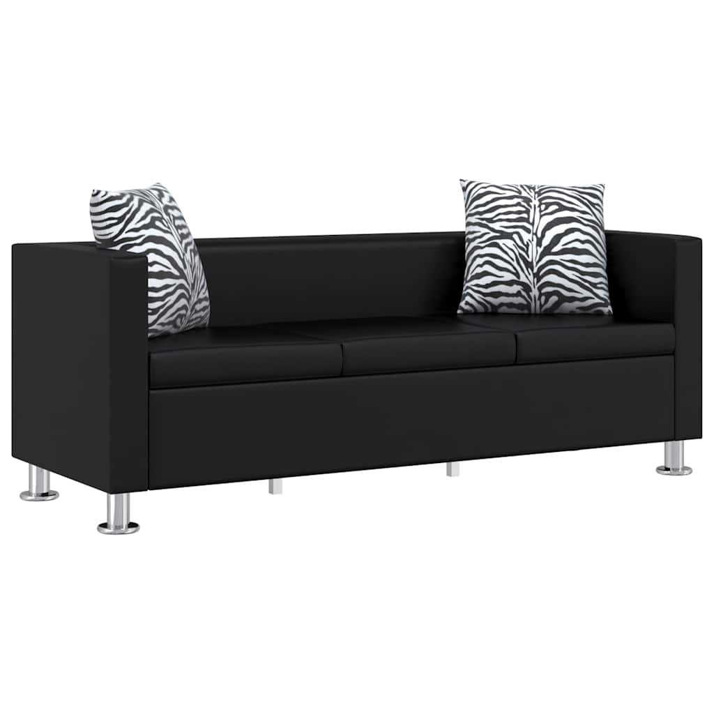 vidaXL Sofá de 3 plazas de cuero artificial negro