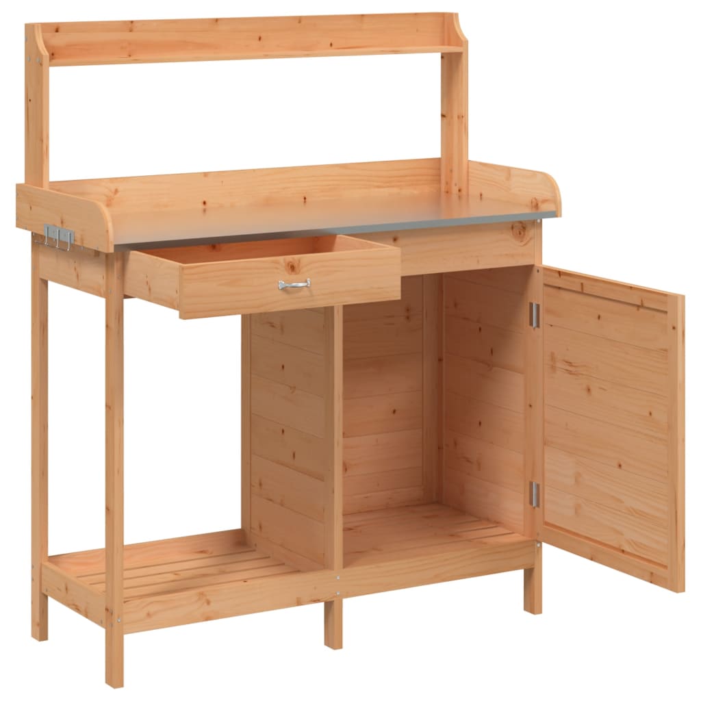 vidaXL Mesa para macetas con armario madera de abeto 110,5x45x124,5 cm Color Marrón claro,  Marrón oscuro, y mas